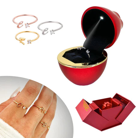 Initial Ring with Luxury Rosebox with Light